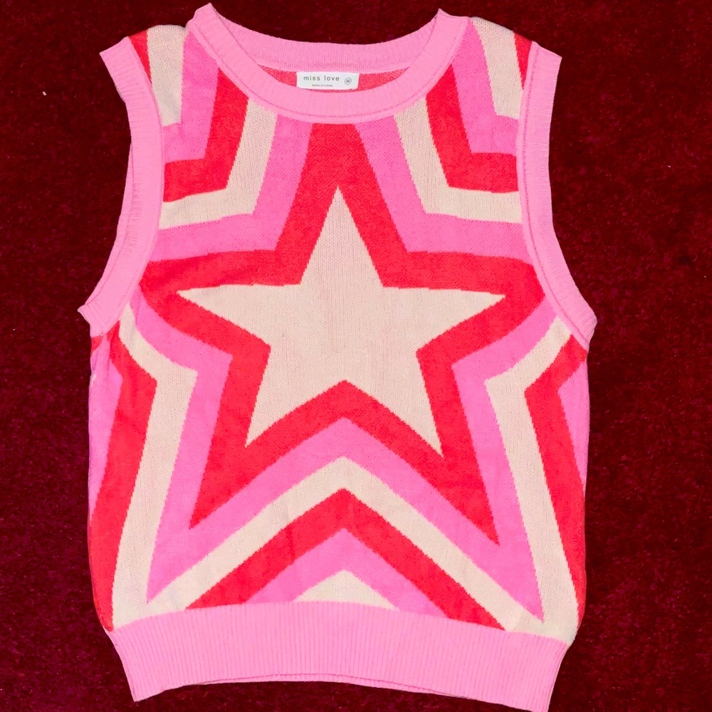 Miss Love Pink Star Sleeveless Sweater Vest Size Medium